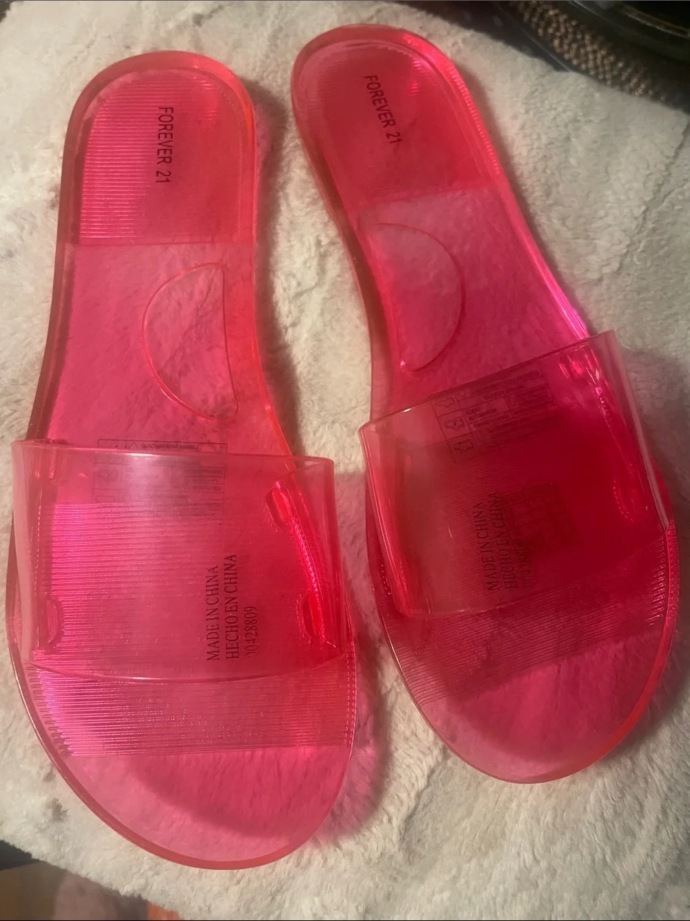 Forever 21 Hot Pink Transparent Jelly Slide Sandals